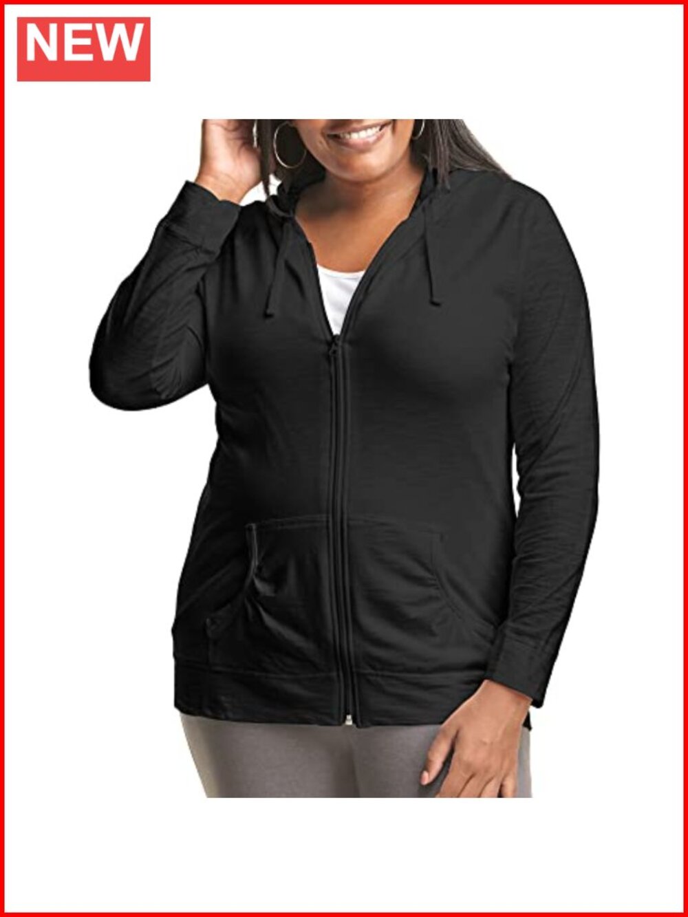 Plus Size Full Zip Lightweight Slub Jersey Hoodie Comfort Fit